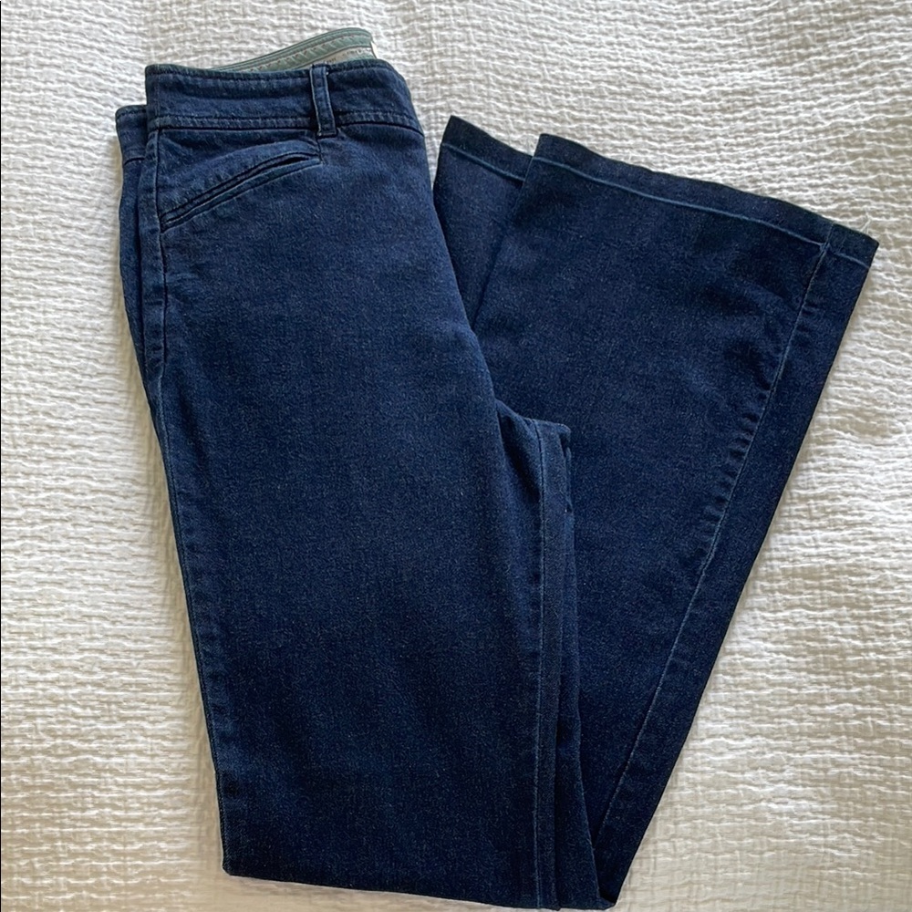 The Essential trouser by Anthropologie flare dark blue denim